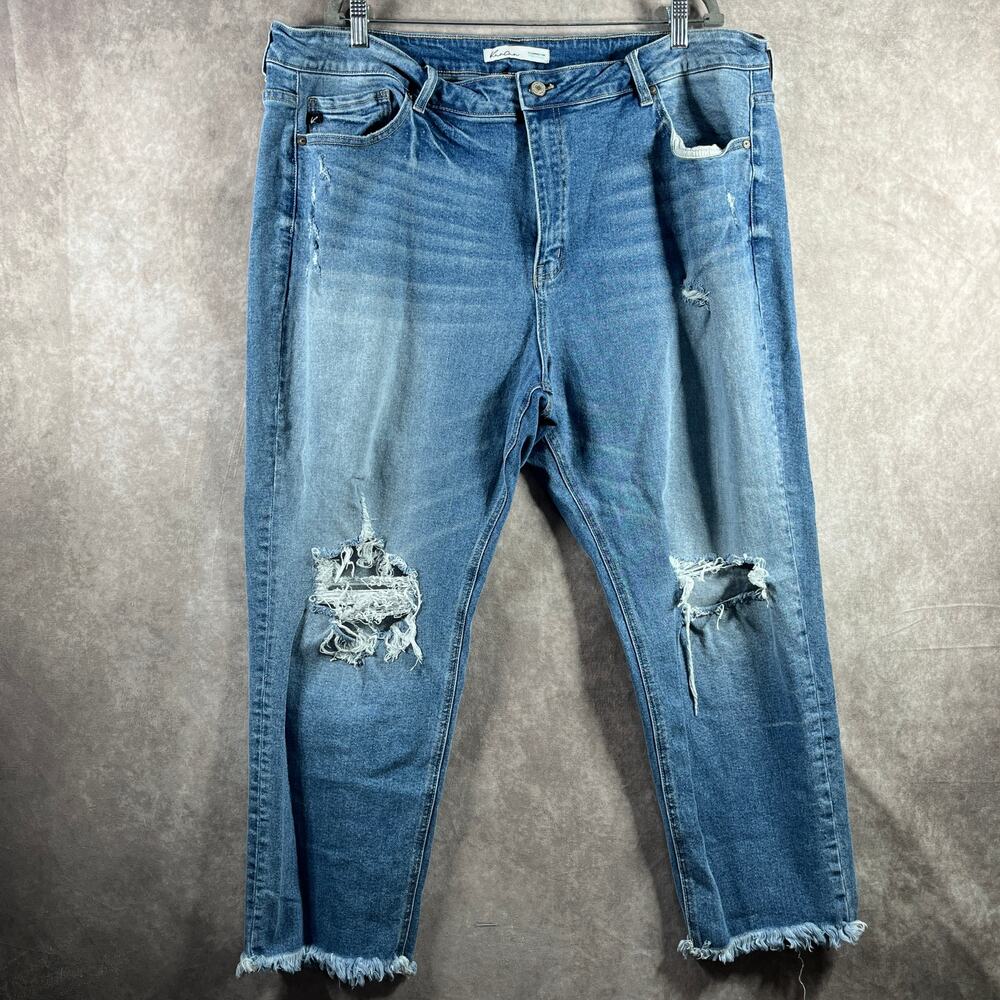 KanCan Jeans Womens Plus Size 24 Medium Wash Denim‎ Distressed Straight Ankle